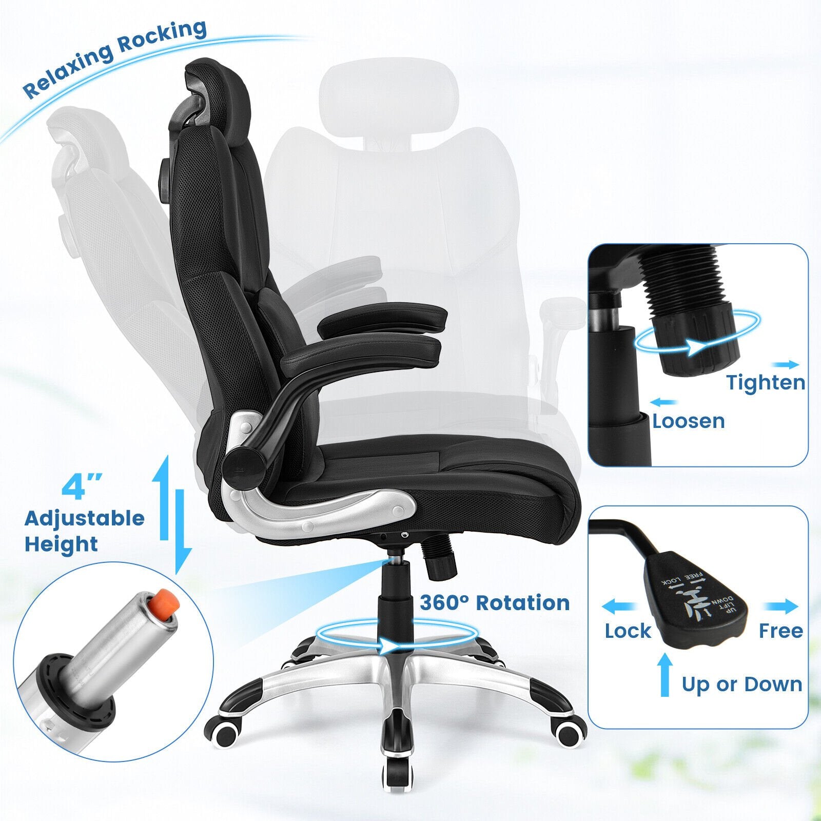 Kneading Massage Office Chair with Adjustable Headrest, Black Executive Chairs   at Gallery Canada