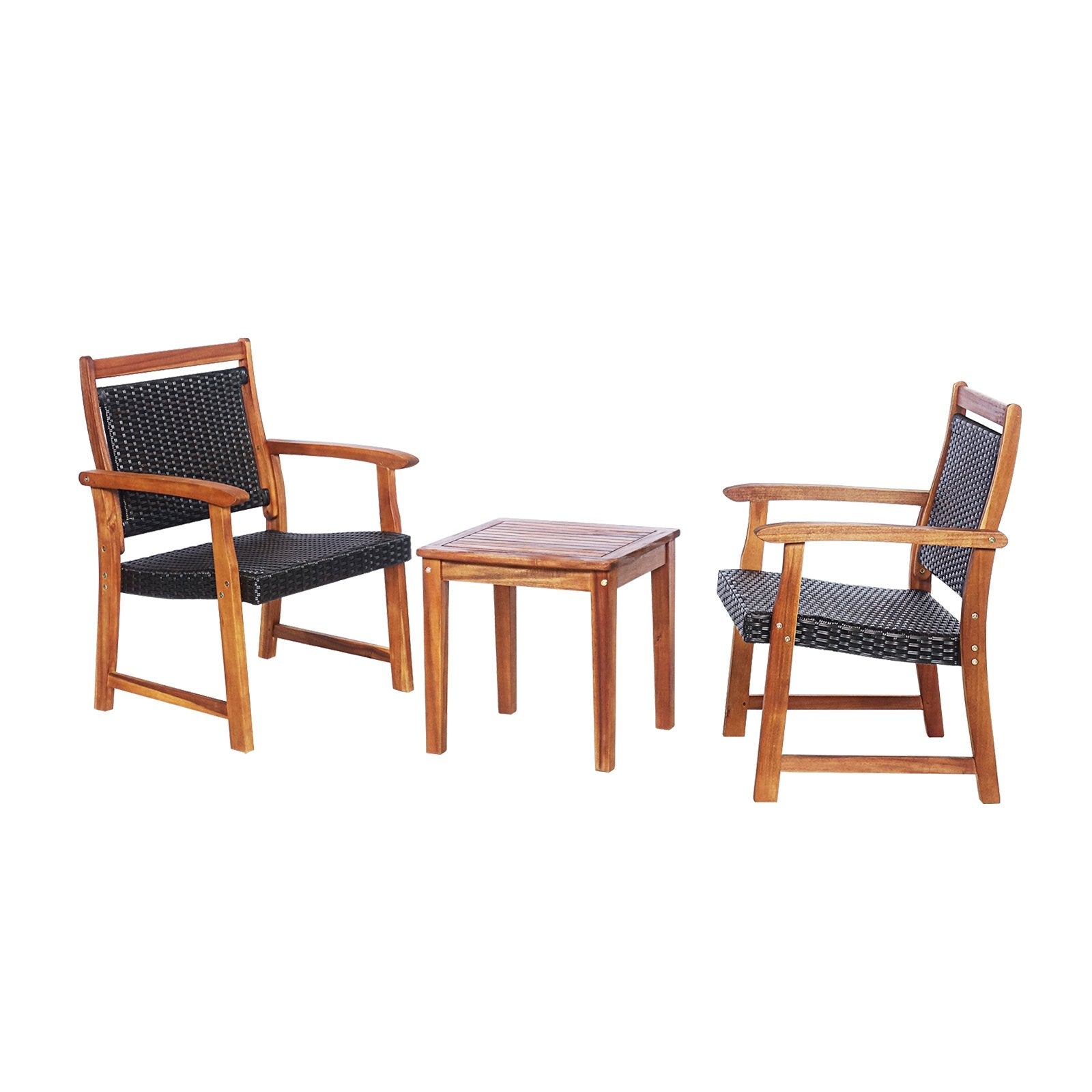 3 Pieces Rattan Bistro Set with Acacia Wood Frame for Garden, Brown Patio Conversation Sets   at Gallery Canada