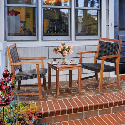 3 Pieces Rattan Bistro Set with Acacia Wood Frame for Garden, Brown Patio Conversation Sets   at Gallery Canada