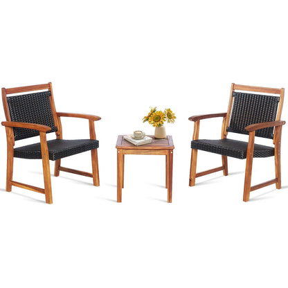 3 Pieces Rattan Bistro Set with Acacia Wood Frame for Garden, Brown Patio Conversation Sets   at Gallery Canada