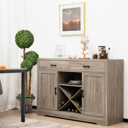 Wooden Buffet Cabinet with 2 Large Storage Drawers and Detachable Wine Rack, Walnut Sideboards Cabinets & Buffets   at Gallery Canada