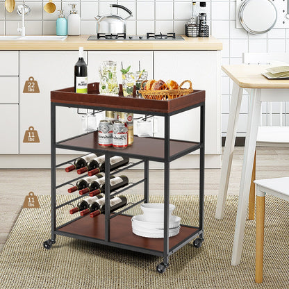 3 Tiers Storage Bar Serving Cart with Wine Rack, Brown Baker's Racks   at Gallery Canada