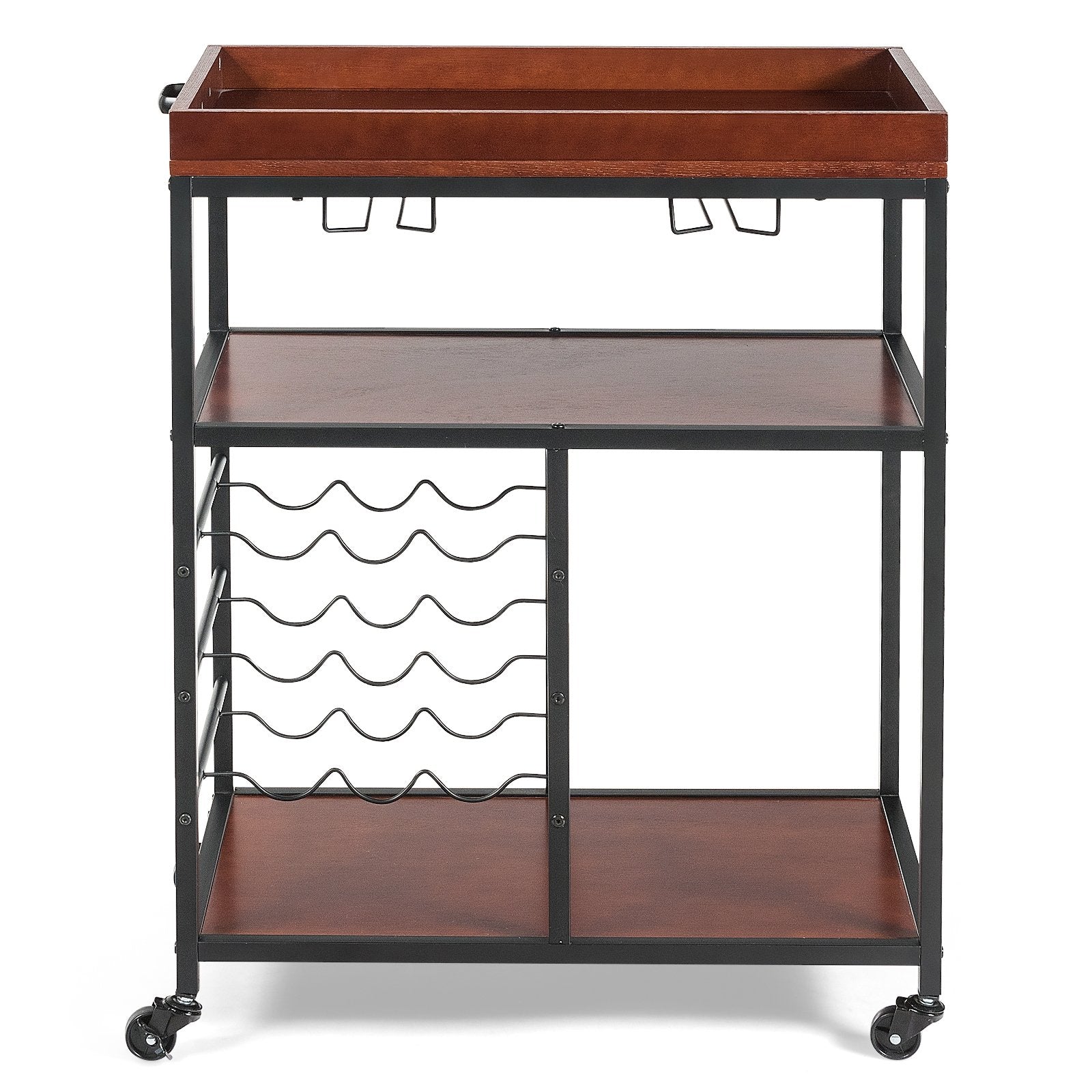 3 Tiers Storage Bar Serving Cart with Wine Rack, Brown Baker's Racks   at Gallery Canada