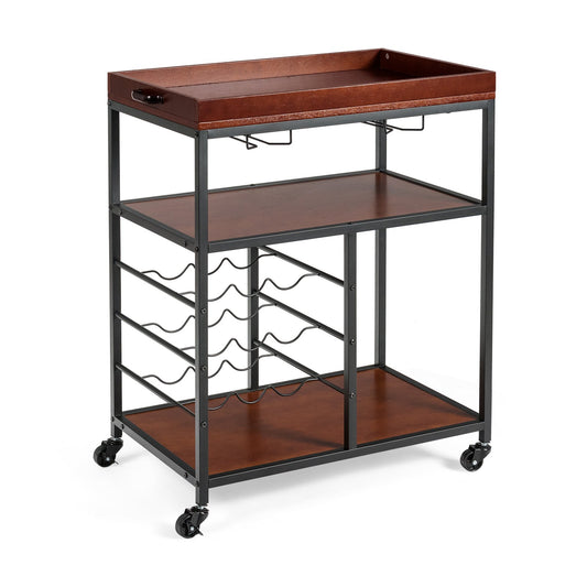 3 Tiers Storage Bar Serving Cart with Wine Rack, Brown - Gallery Canada