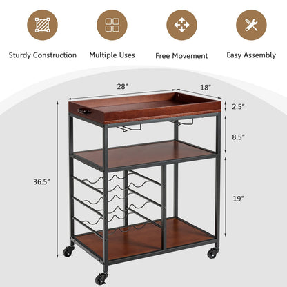 3 Tiers Storage Bar Serving Cart with Wine Rack, Brown Baker's Racks   at Gallery Canada