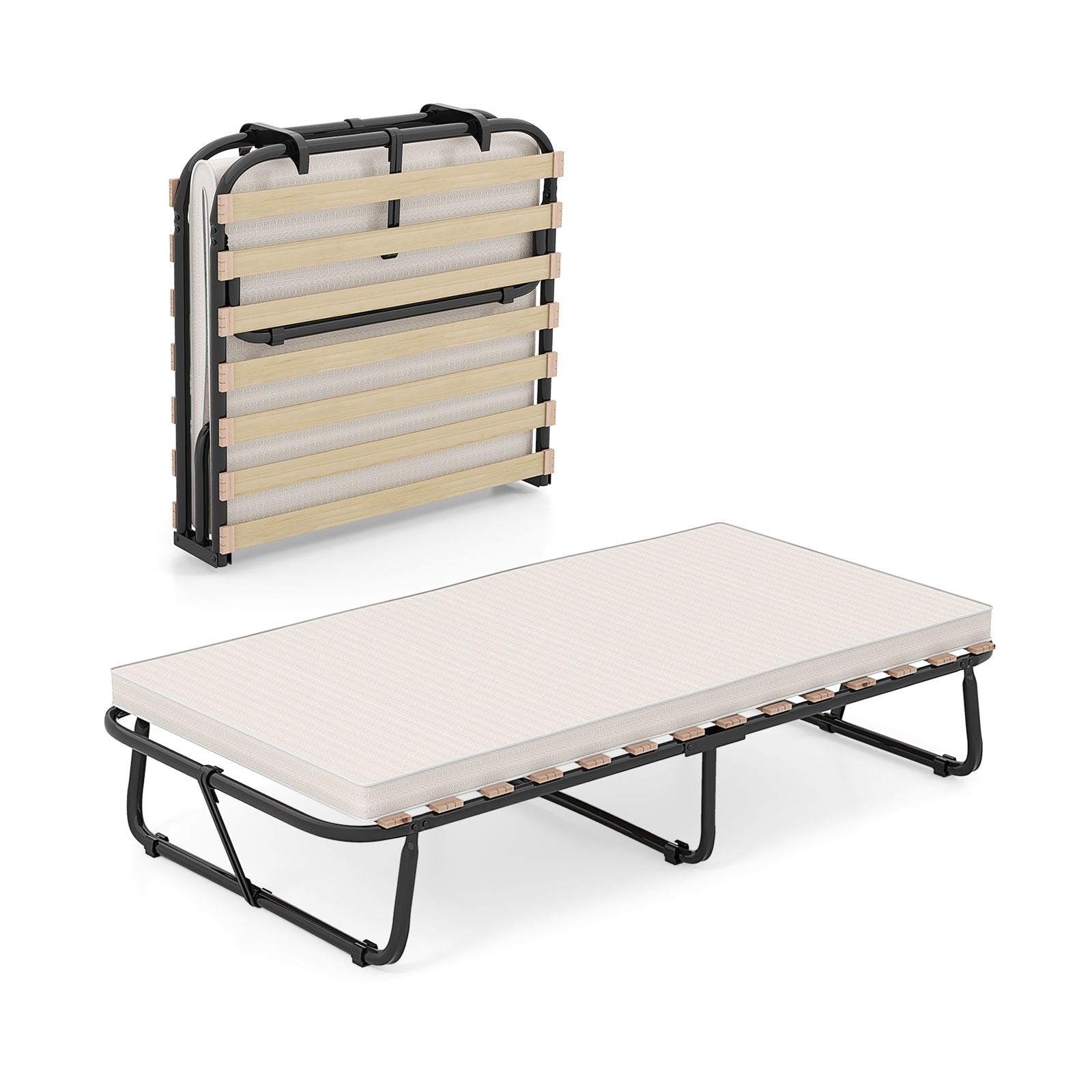 Twin Size Folding Guest Bed with Memory Foam Mattress Made in Italy, Black Folding Beds   at Gallery Canada