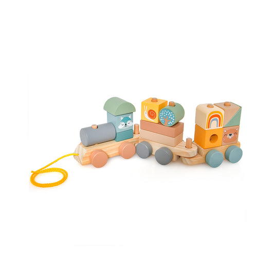 Wooden Toy Train Set with Stacking Wooden Blocks and Cute Animal Patterns, Multicolor Learning Toys Multicolor  at Gallery Canada