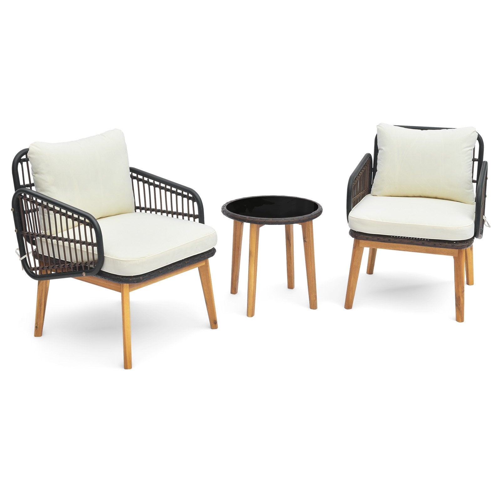 3 Pieces Patio Furniture Set with Cushioned Chairs and Tempered Glass Side Table, Black Patio Conversation Sets   at Gallery Canada