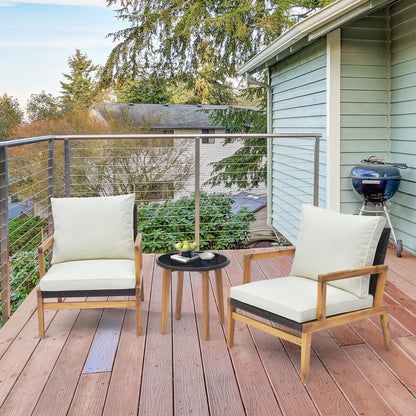 3 Pieces Patio Furniture Set with Cushioned Chairs and Tempered Glass Side Table, Brown Patio Conversation Sets   at Gallery Canada