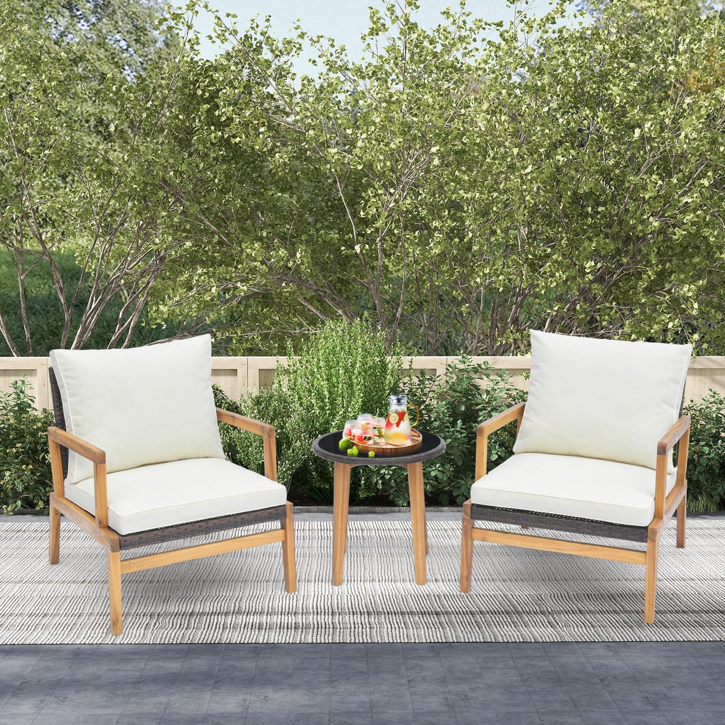 3 Pieces Patio Furniture Set with Cushioned Chairs and Tempered Glass Side Table, Brown Patio Conversation Sets   at Gallery Canada