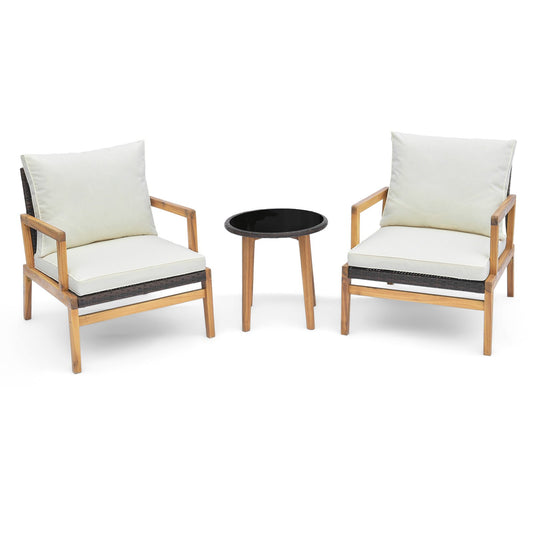 3 Pieces Patio Furniture Set with Cushioned Chairs and Tempered Glass Side Table, Brown Patio Conversation Sets   at Gallery Canada