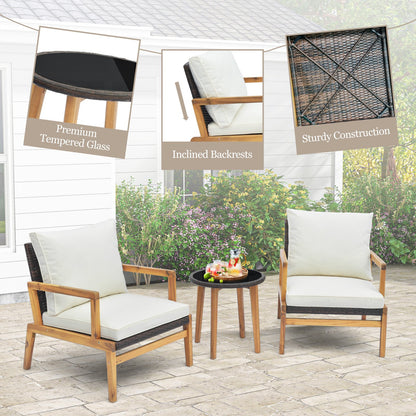 3 Pieces Patio Furniture Set with Cushioned Chairs and Tempered Glass Side Table, Brown Patio Conversation Sets   at Gallery Canada