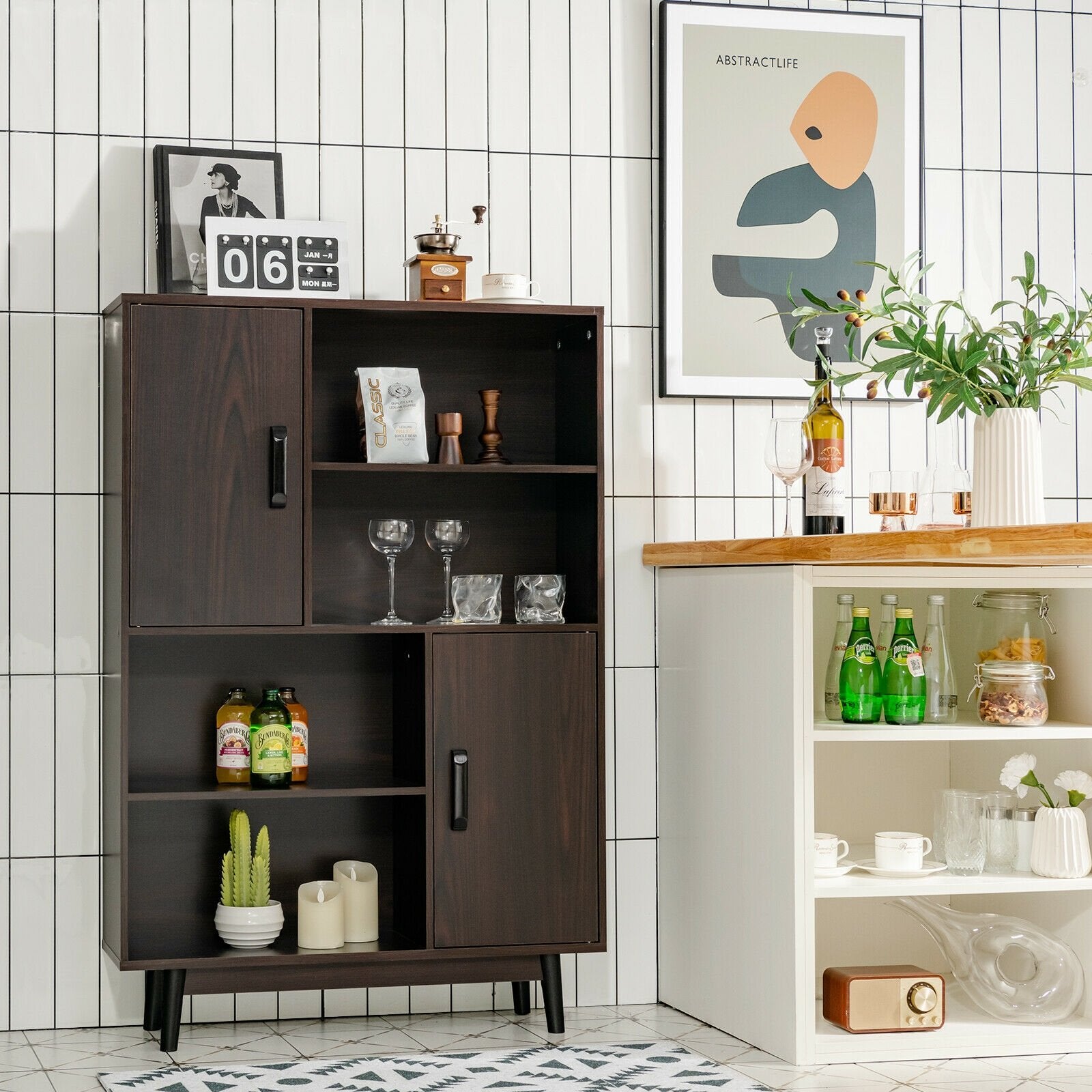 Sideboard Storage Cabinet with Door Shelf, Dark Brown Cabinets & Chests   at Gallery Canada