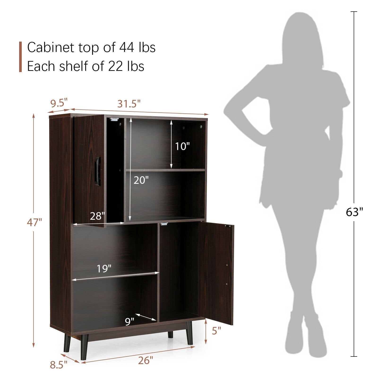 Sideboard Storage Cabinet with Door Shelf, Dark Brown Cabinets & Chests   at Gallery Canada