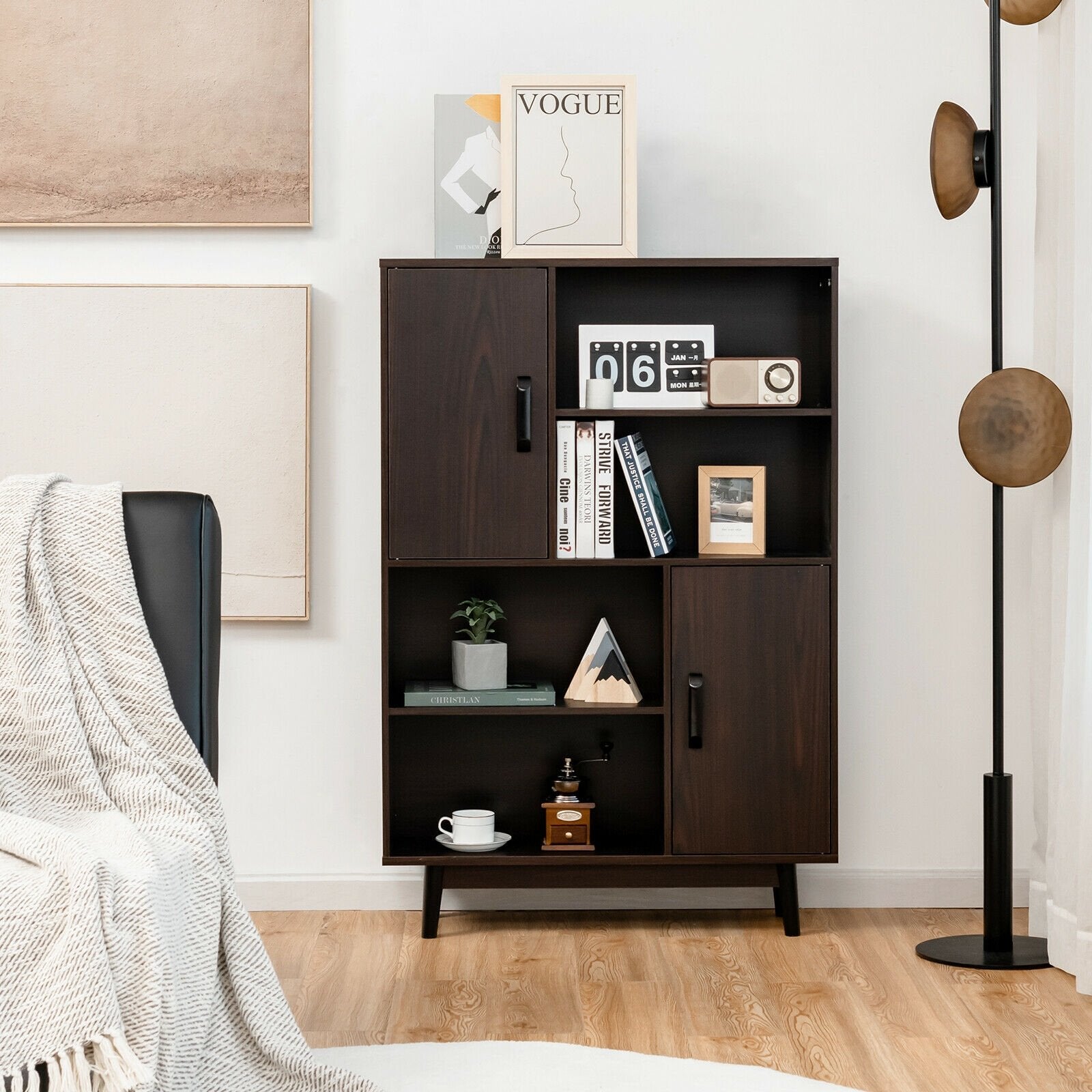 Sideboard Storage Cabinet with Door Shelf, Dark Brown Cabinets & Chests   at Gallery Canada