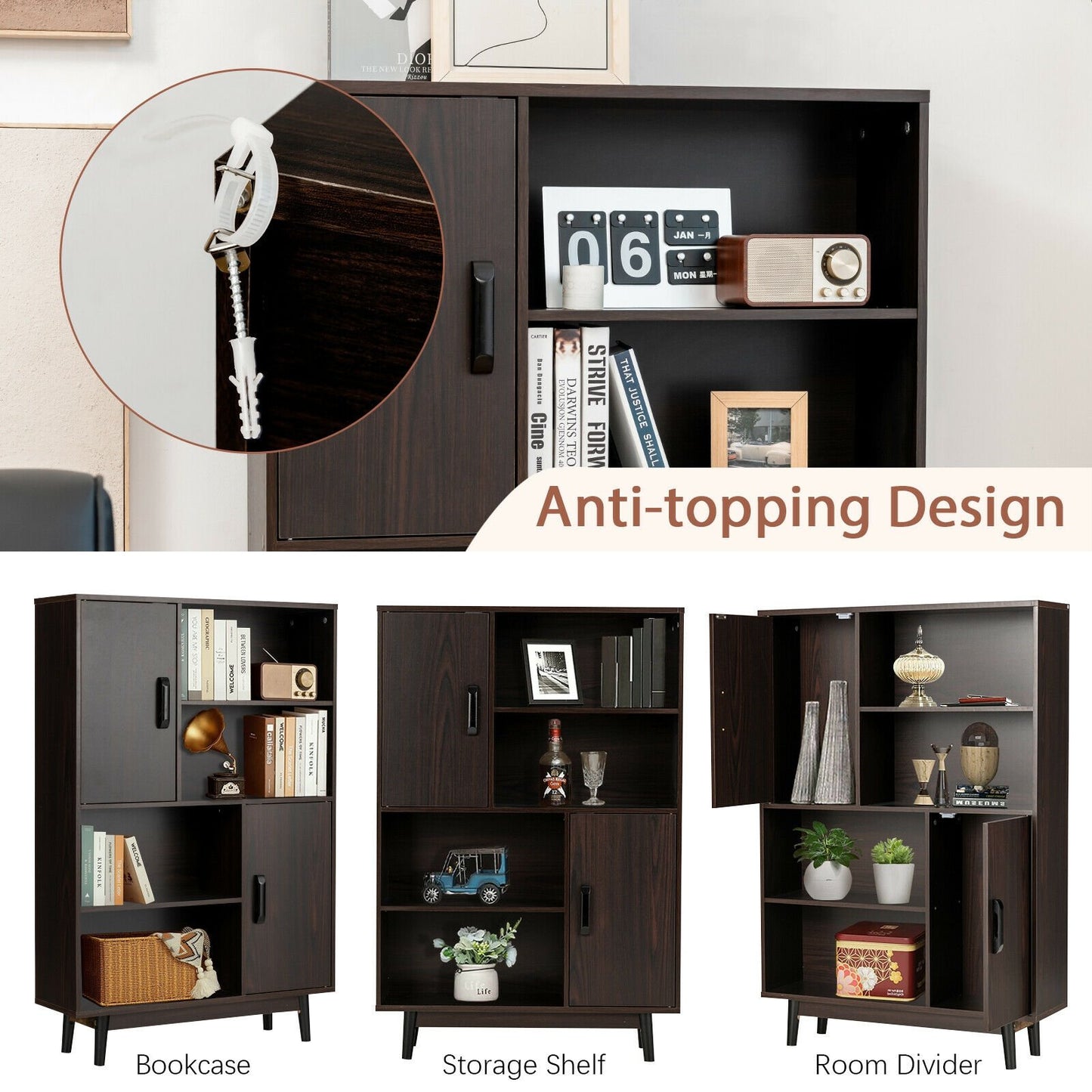 Sideboard Storage Cabinet with Door Shelf, Dark Brown - Gallery Canada