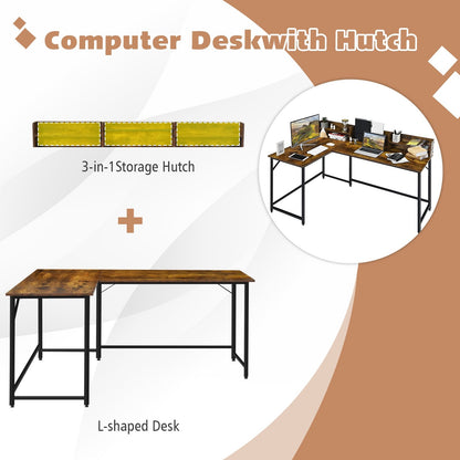 5.5 Inch L-shaped Computer Desk with Bookshelf, Rustic Brown L-Shaped Desks   at Gallery Canada