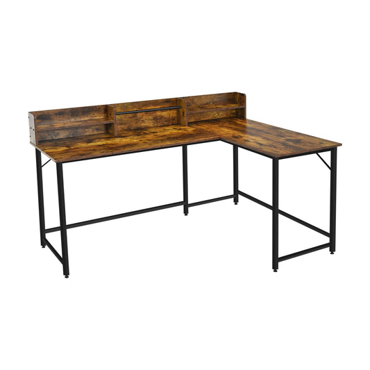 5.5 Inch L-shaped Computer Desk with Bookshelf, Rustic Brown - Gallery Canada