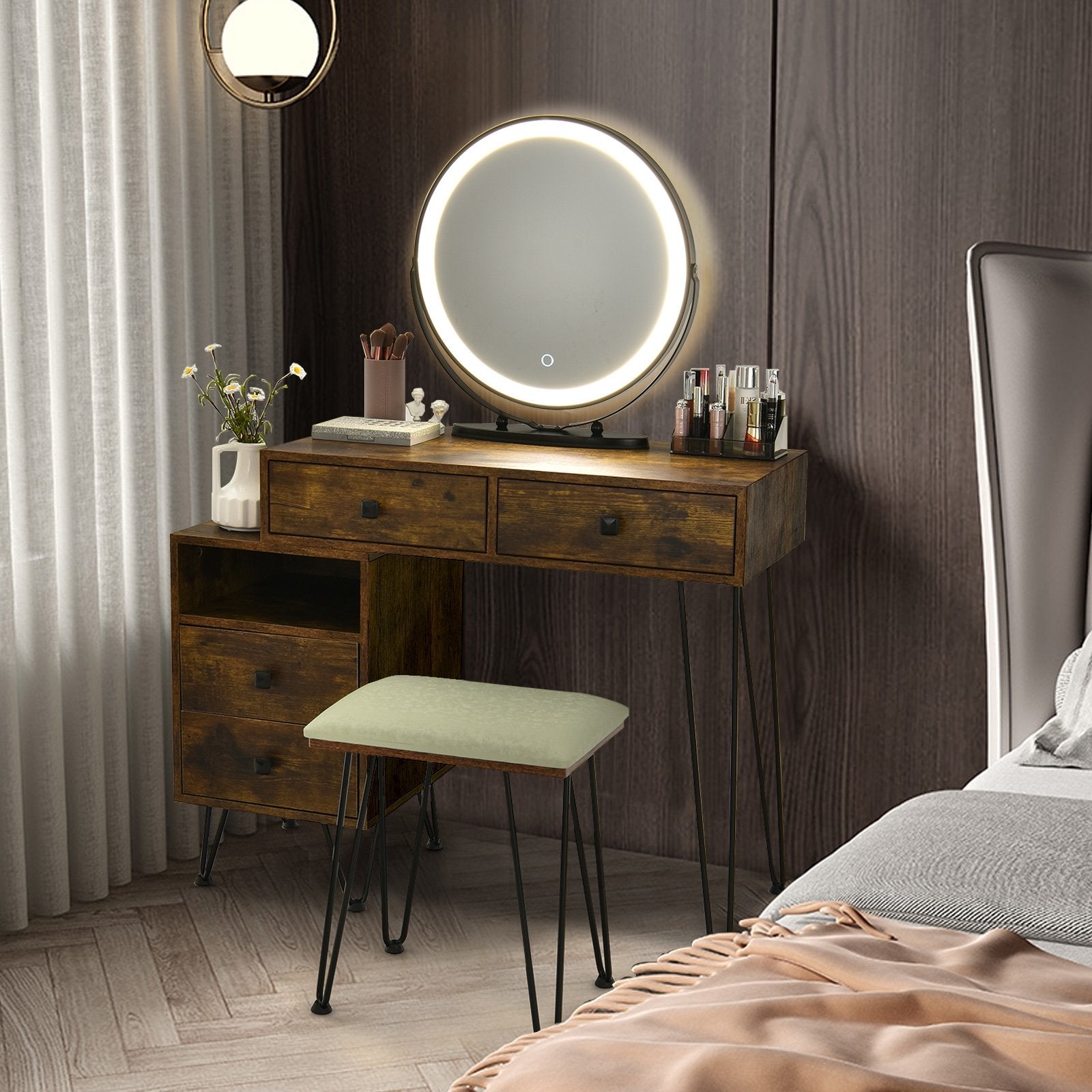 Modern Dressing Table with Storage Cabinet, Rustic Brown - Gallery Canada