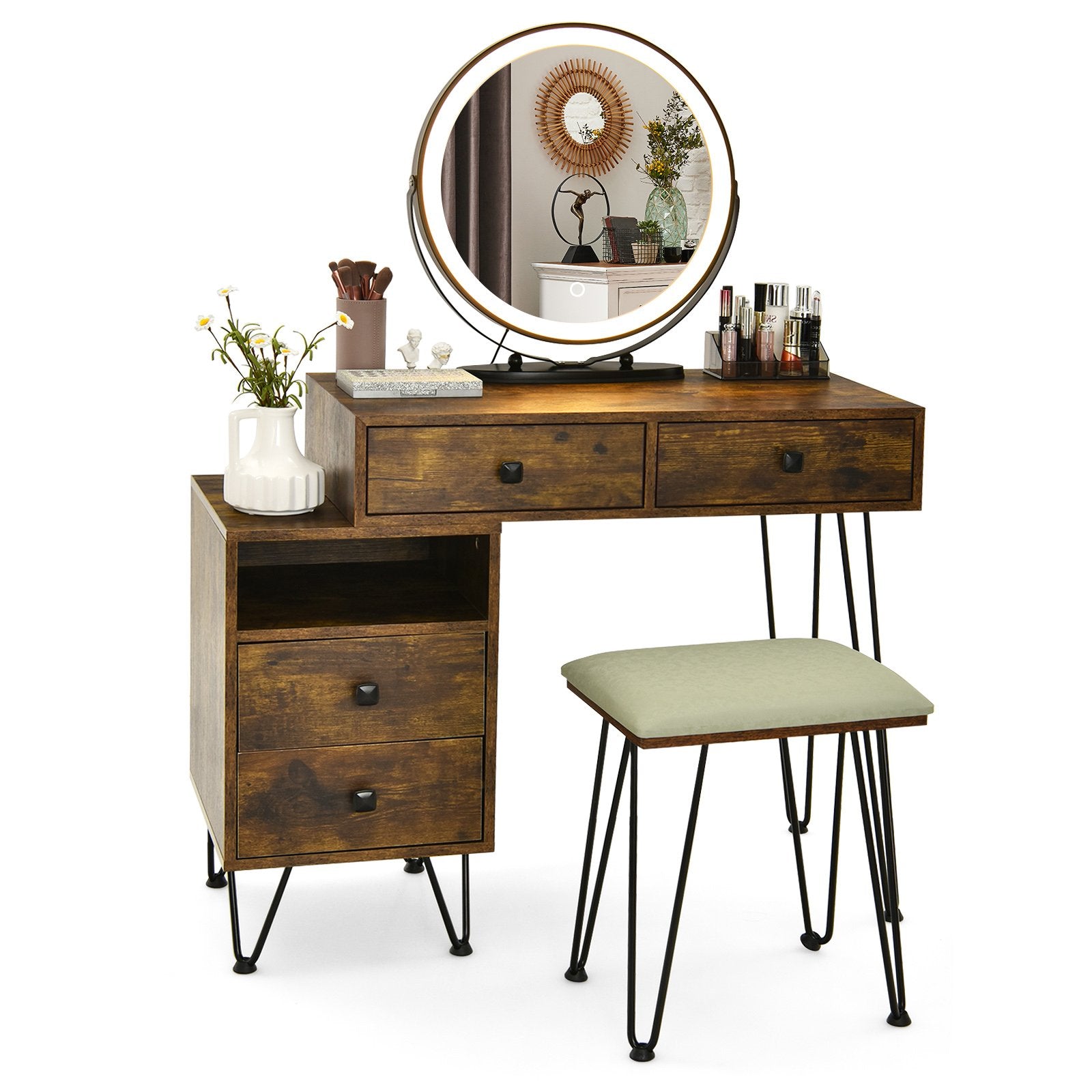 Modern Dressing Table with Storage Cabinet, Rustic Brown Makeup Vanities   at Gallery Canada