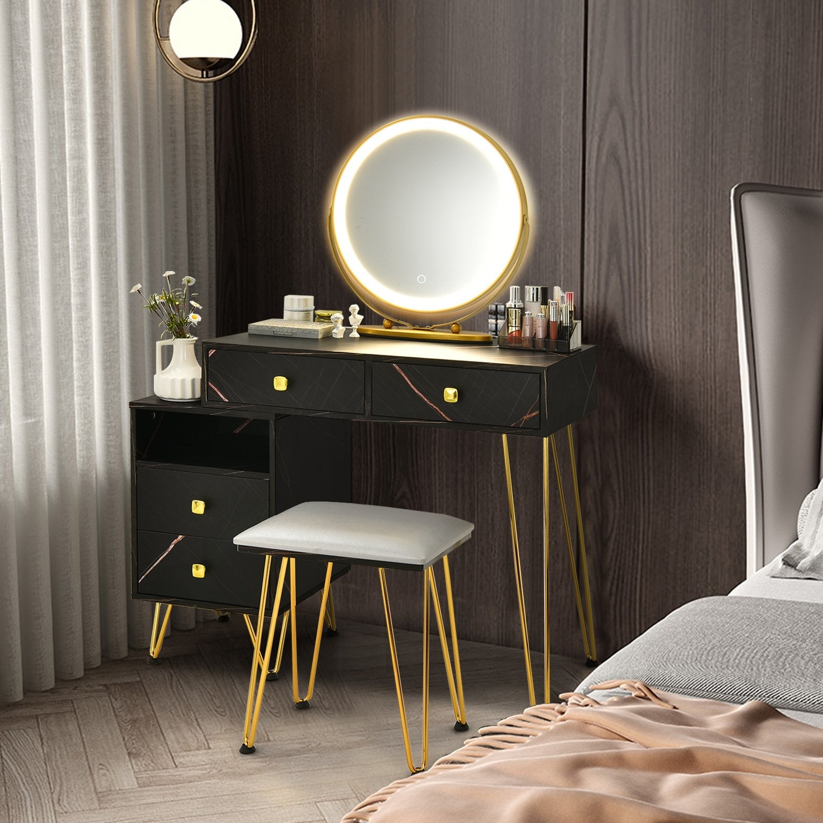 Modern Dressing Table with Storage Cabinet, Black Makeup Vanities   at Gallery Canada