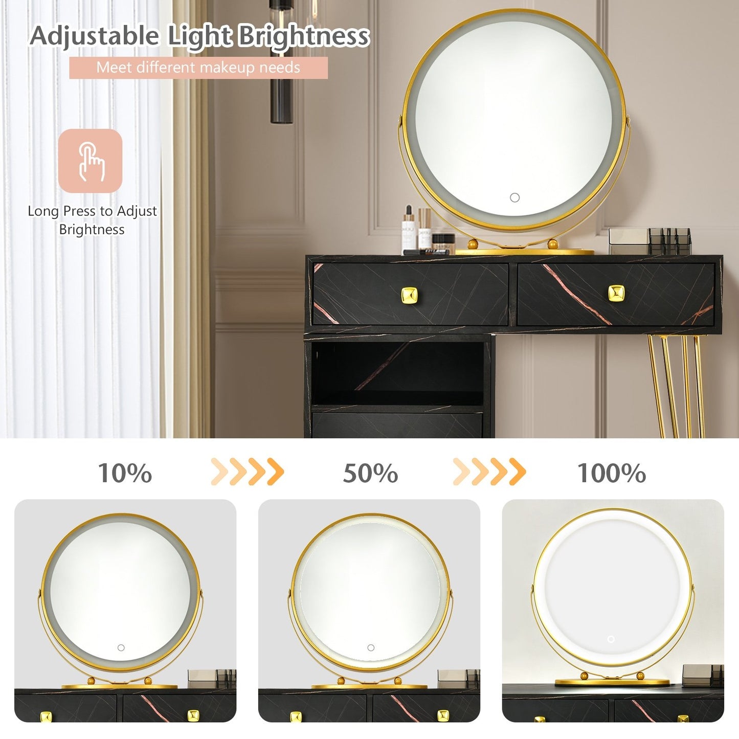 Modern Dressing Table with Storage Cabinet, Black - Gallery Canada