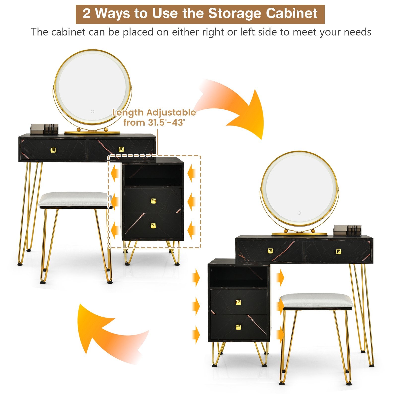 Modern Dressing Table with Storage Cabinet, Black Makeup Vanities   at Gallery Canada