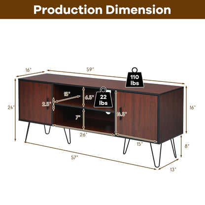 59 Inches Retro Wooden TV Stand for TVs up to 65 Inches, Brown - Gallery Canada