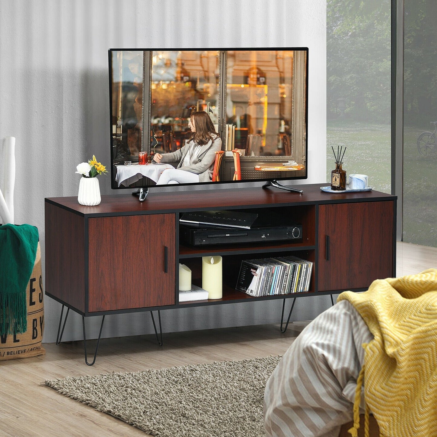 59 Inches Retro Wooden TV Stand for TVs up to 65 Inches, Brown - Gallery Canada