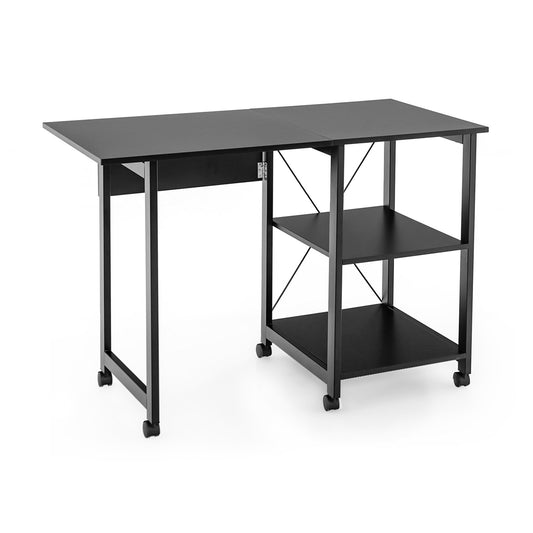 Folding Writing Office Desk with Storage Shelves, Black Writing Desks   at Gallery Canada