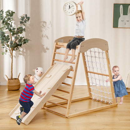 6-in-1 Jungle Gym Wooden Indoor Playground with Double-Sided Ramp and Monkey Bars, Natural Climbers & Slides   at Gallery Canada