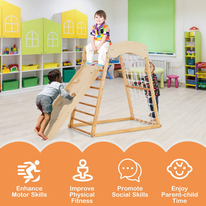 6-in-1 Jungle Gym Wooden Indoor Playground with Double-Sided Ramp and Monkey Bars, Natural Climbers & Slides   at Gallery Canada