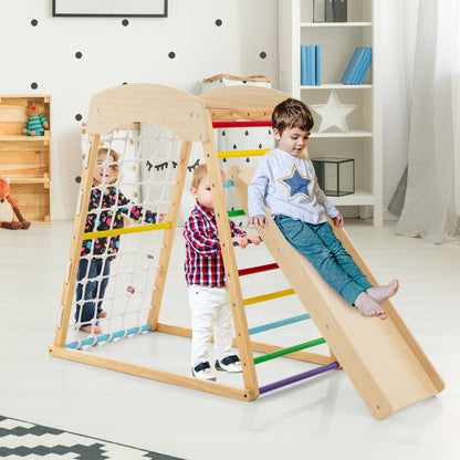 6-in-1 Jungle Gym Wooden Indoor Playground with Double-Sided Ramp and Monkey Bars, Multicolor Climbers & Slides   at Gallery Canada