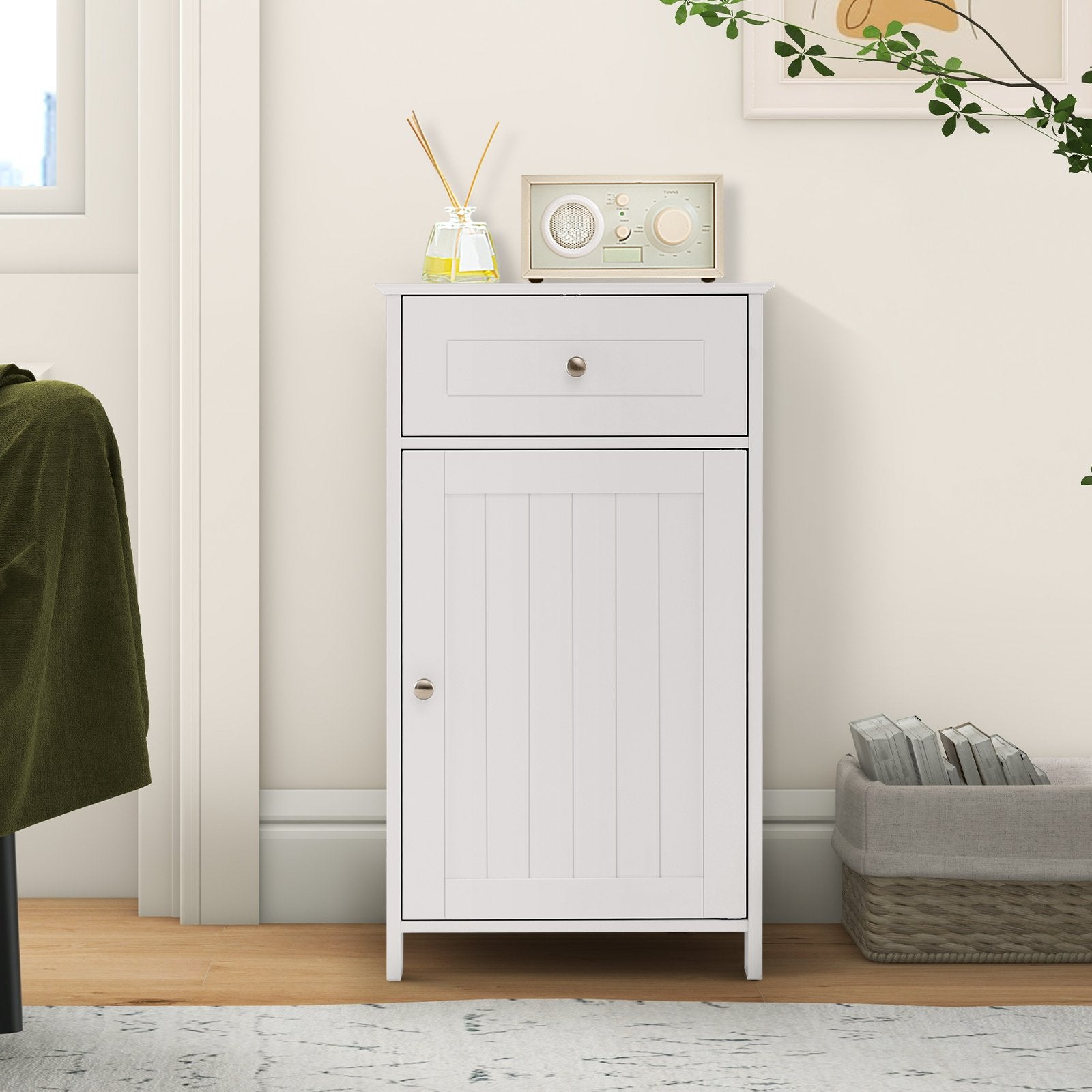 Single Door Bathroom Cabinet with Adjustable Shelf and Drawer, White Floor Cabinets   at Gallery Canada