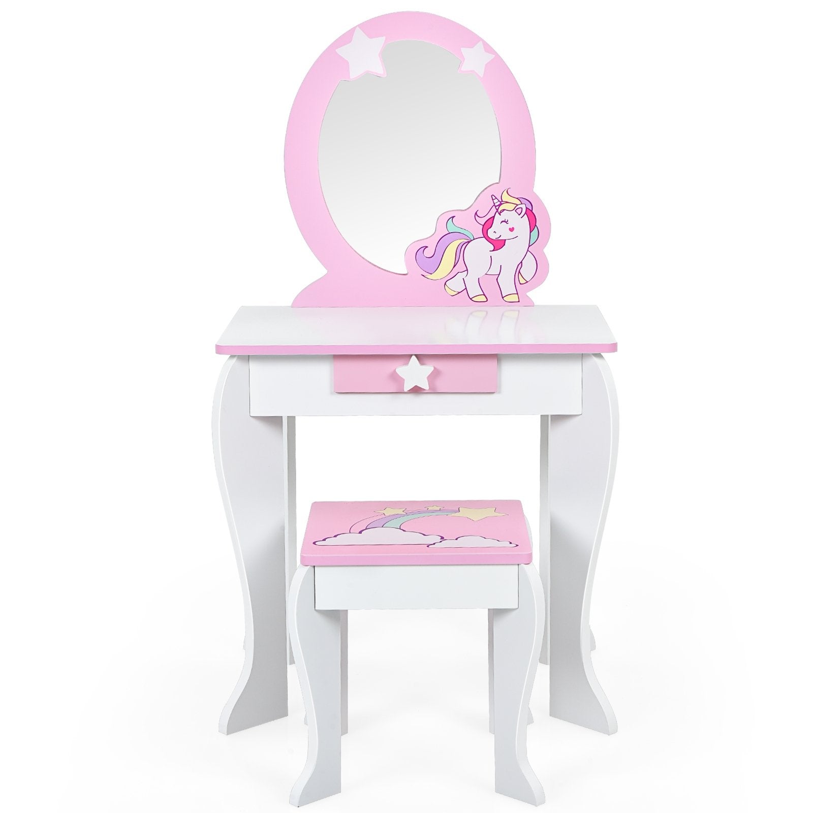 Kids Wooden Makeup Dressing Table and Chair Set with Mirror and Drawer, White Kids Vanities   at Gallery Canada