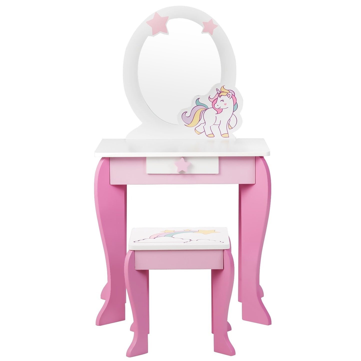 Kids Wooden Makeup Dressing Table and Chair Set with Mirror and Drawer, Pink Kids Vanities   at Gallery Canada