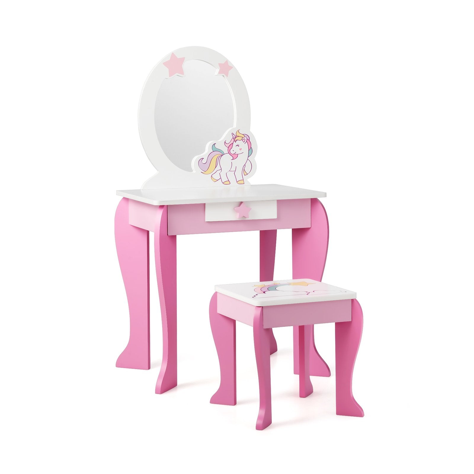 Kids Wooden Makeup Dressing Table and Chair Set with Mirror and Drawer, Pink Kids Vanities   at Gallery Canada