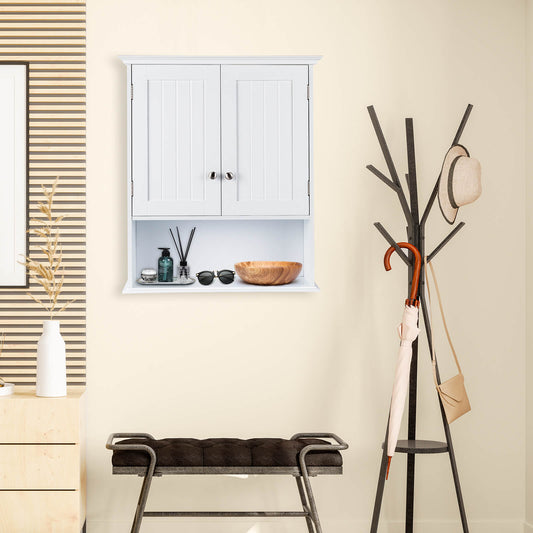 Wall Mount Bathroom Cabinet Storage Organizer with Doors and Shelves, White - Gallery Canada