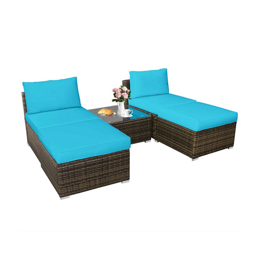 5 Pieces Patio Rattan Furniture Set with Cushioned Armless Sofa, Turquoise - Gallery Canada