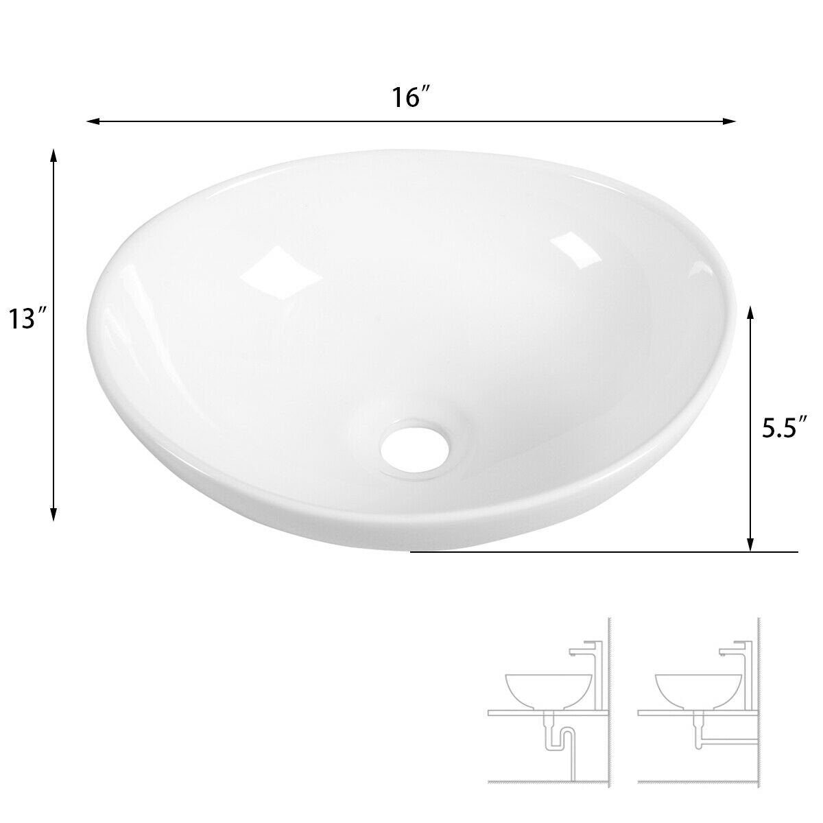 Oval Bathroom Basin Ceramic Vessel Sink, White Bathroom Sinks   at Gallery Canada