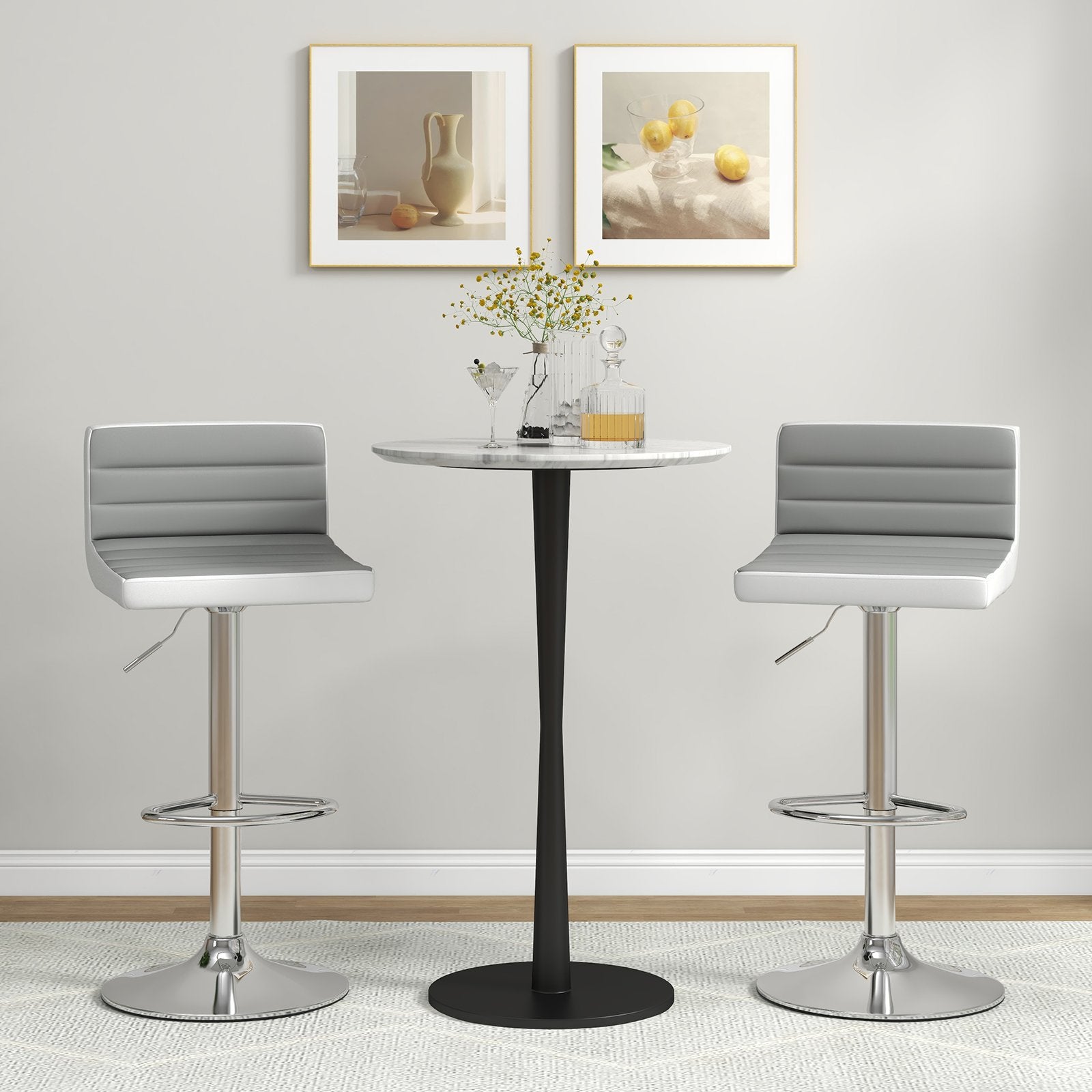 Set of 2 Adjustable Heights Barstool with PU Leather, Gray Bar Stools   at Gallery Canada