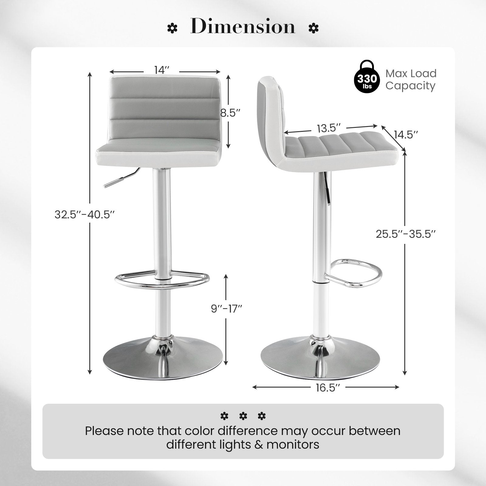 Set of 2 Adjustable Heights Barstool with PU Leather, Gray Bar Stools   at Gallery Canada