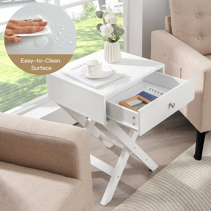 Modern X-Shaped Nightstand with Drawer for Living Room Bedroom, White Nightstands   at Gallery Canada