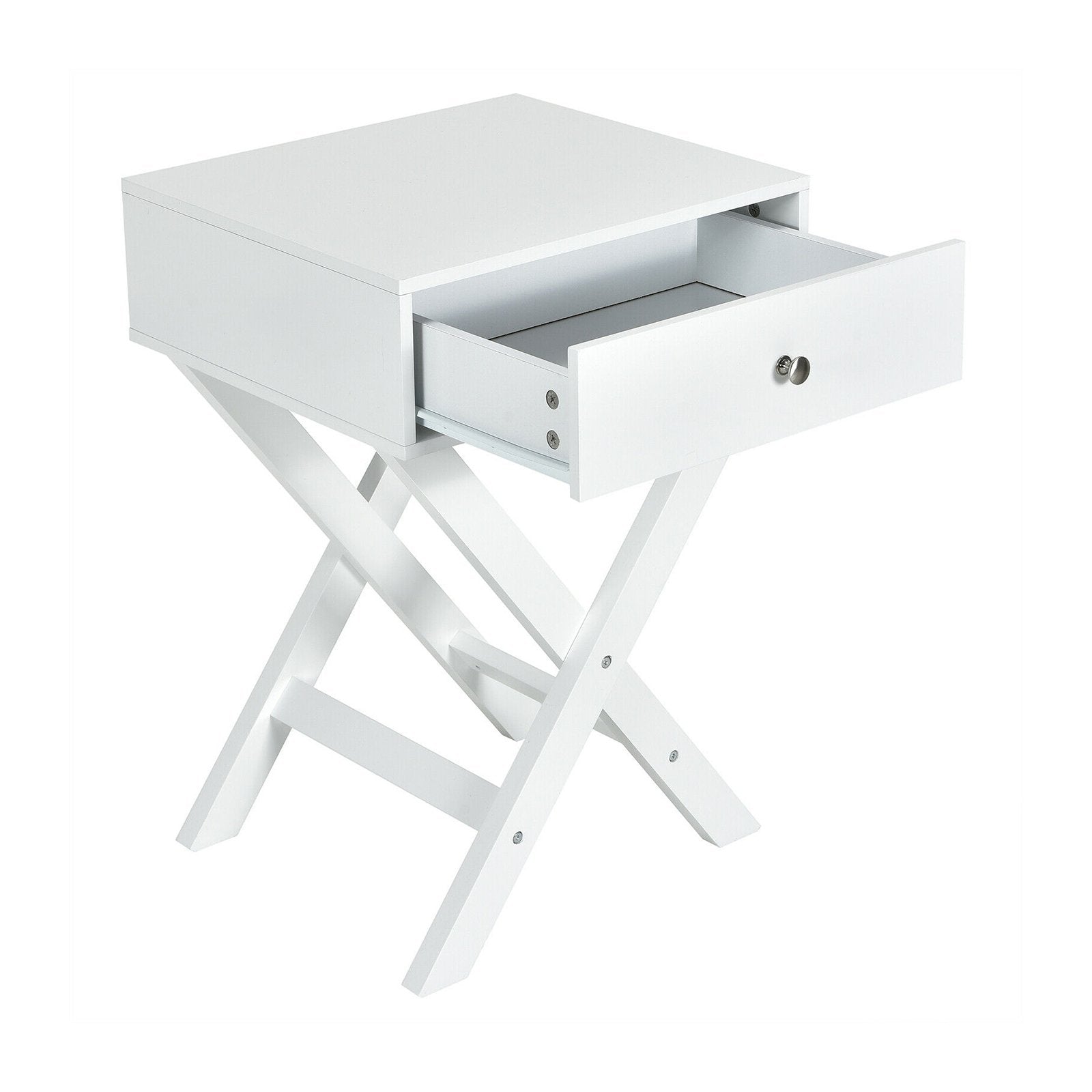 Modern X-Shaped Nightstand with Drawer for Living Room Bedroom, White Nightstands   at Gallery Canada