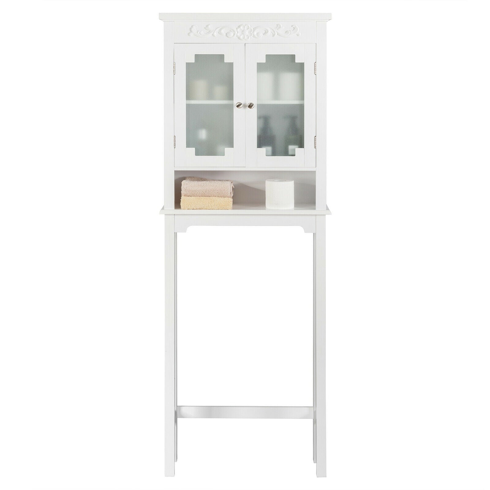 Bathroom Space Saver Carved Top Toilet Rack with Adjustable Shelf, White Bathroom Etagere at Gallery Canada
