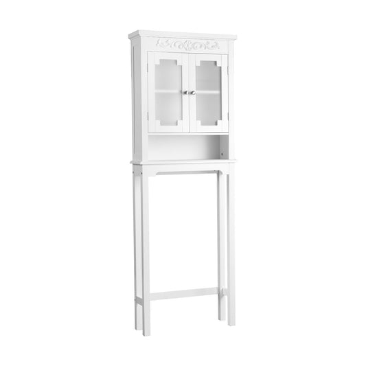 Bathroom Space Saver Carved Top Toilet Rack with Adjustable Shelf, White Bathroom Etagere   at Gallery Canada