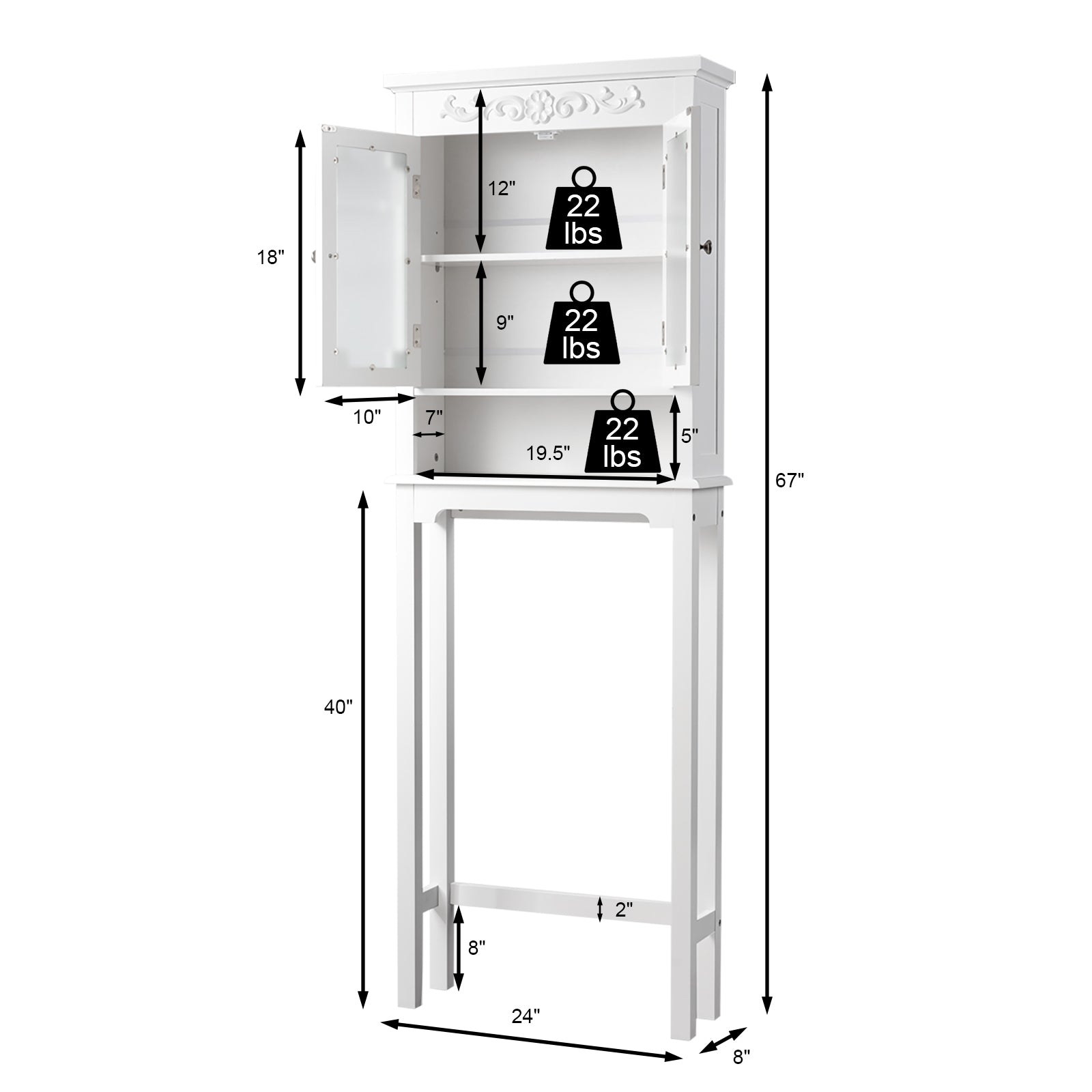 Bathroom Space Saver Carved Top Toilet Rack with Adjustable Shelf, White Bathroom Etagere at Gallery Canada