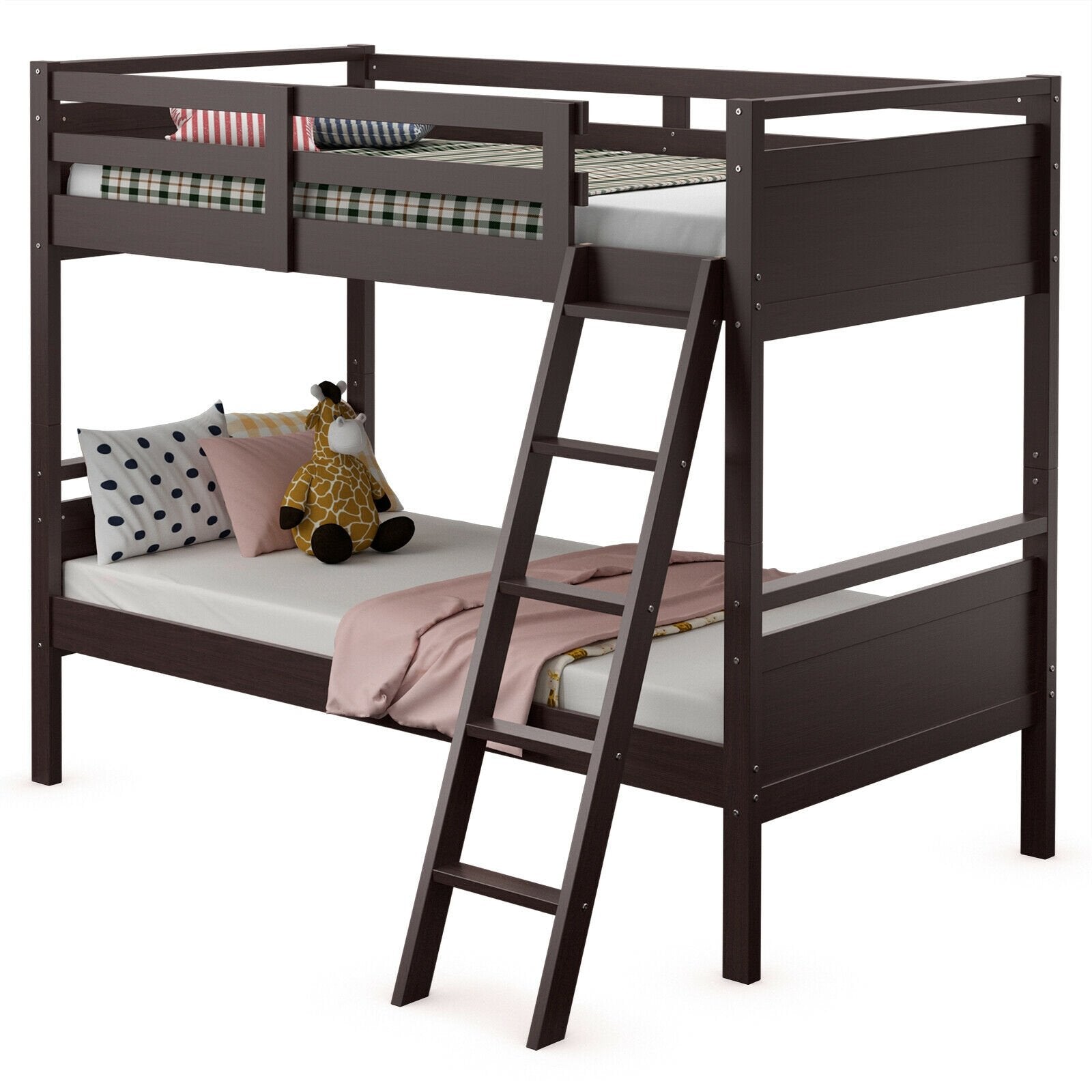 Twin Over Twin Bunk Bed Convertible 2 Individual Beds Wooden , Dark Brown Bunk Bed Frame   at Gallery Canada