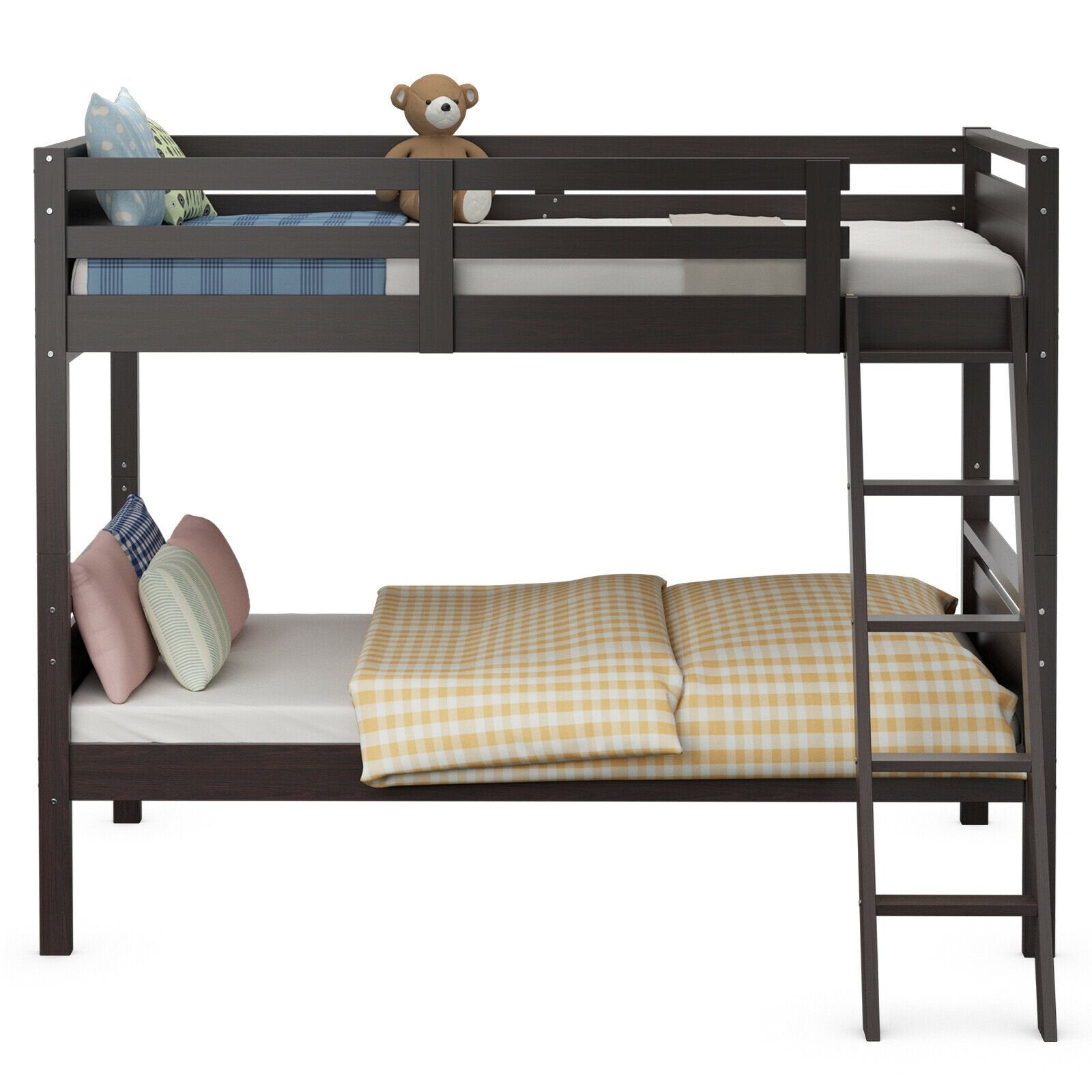 Twin Over Twin Bunk Bed Convertible 2 Individual Beds Wooden , Dark Brown Bunk Bed Frame   at Gallery Canada