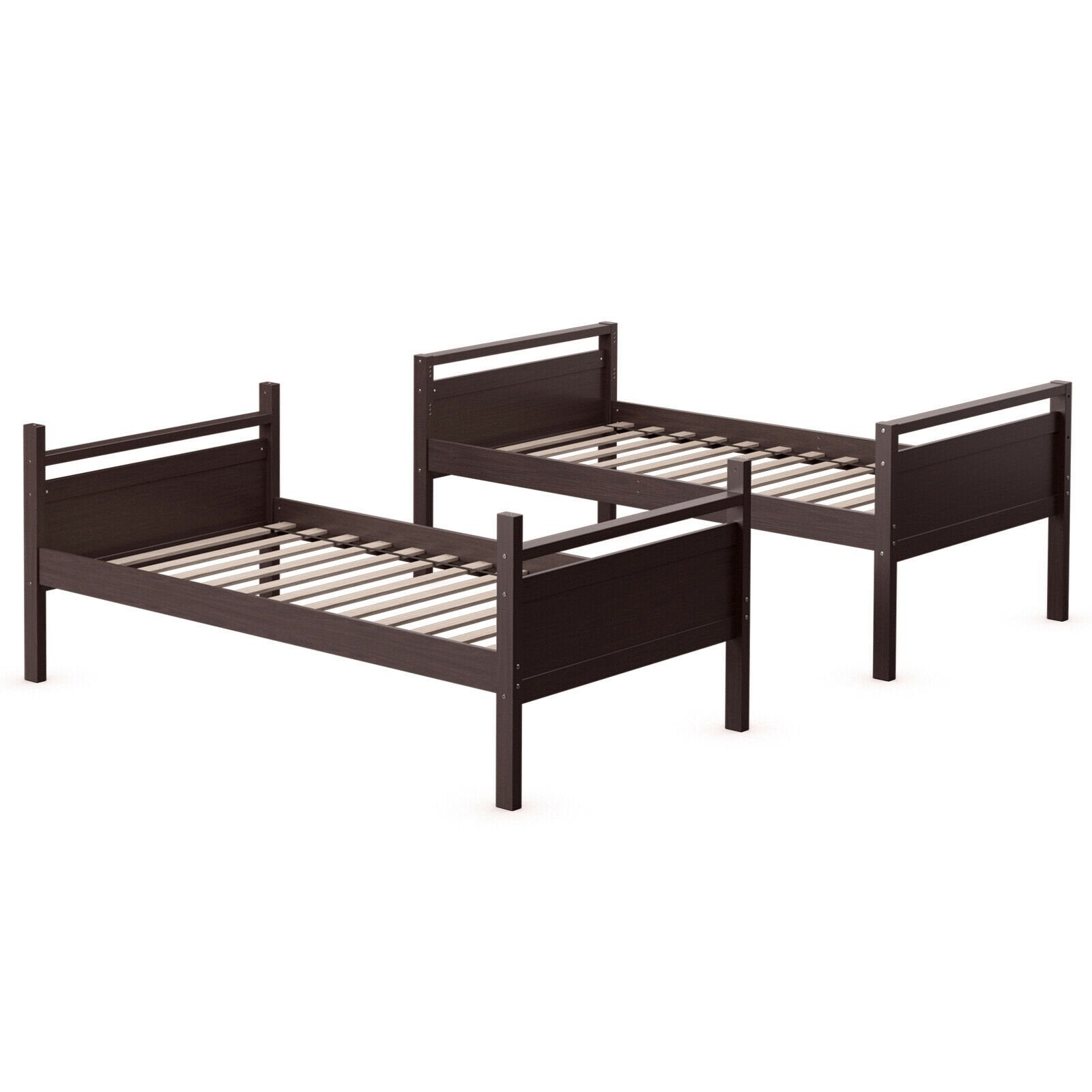 Twin Over Twin Bunk Bed Convertible 2 Individual Beds Wooden , Dark Brown Bunk Bed Frame   at Gallery Canada